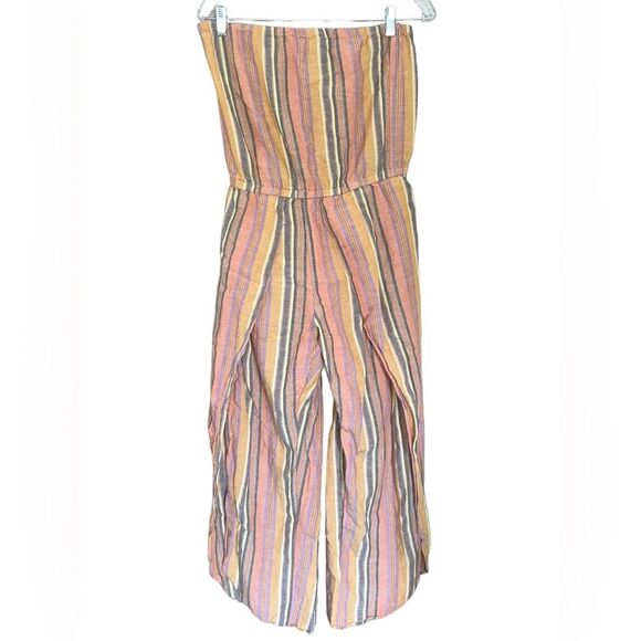 Anthropologie Drew Emerson Jumpsuit Size Medium Strapless Tulip Hem Linen Blend - Picture 4 of 11